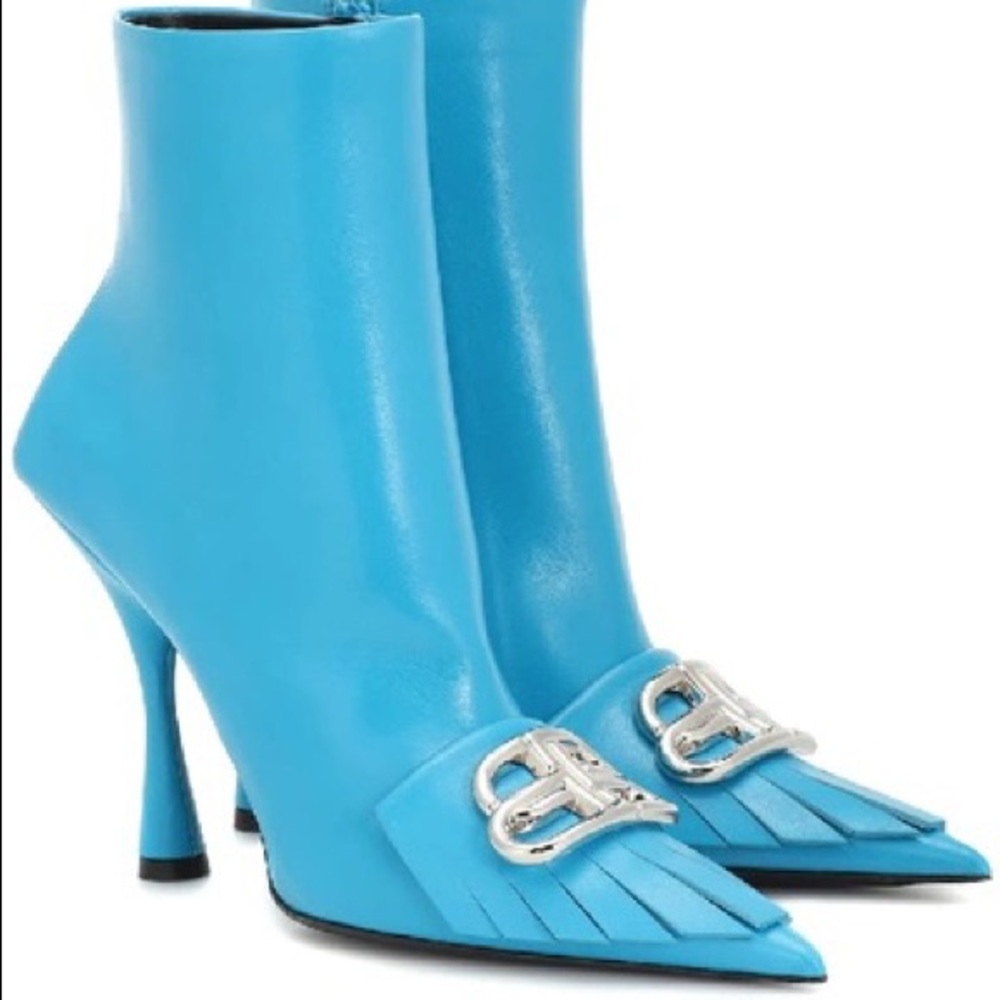 Balenciaga Blue Leather Fringe Knife Ankle Boots